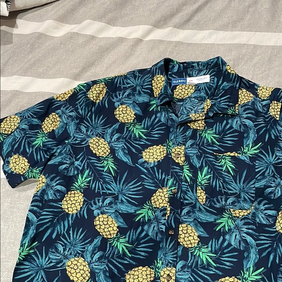 Old Navy Men's Pineapple Print Shirt - Blue and Yellow - Picture 1 of 2